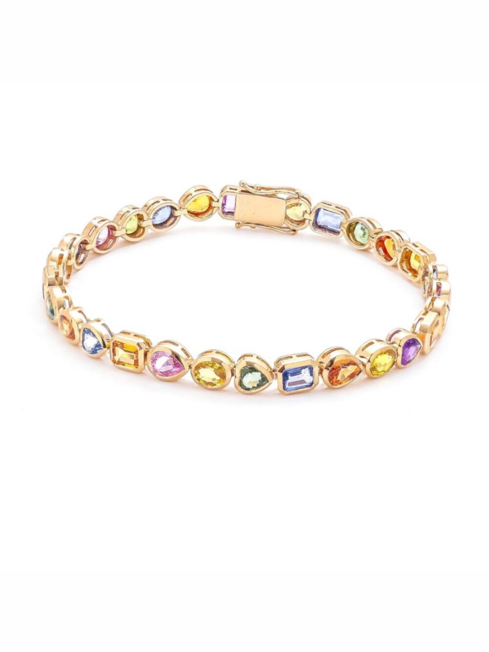 Vibrant Spectrum 14K (Custom) Yellow Gold Gemstone Tennis Bracelet
